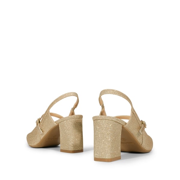 Mary Jane Slingback Chunky Heel Pumps - GOLD GLITTER - 3